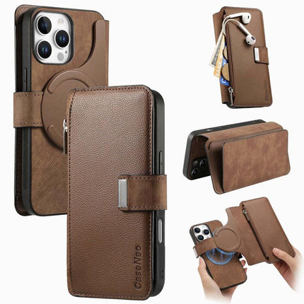 CaseNeo MagSafe RFID Anti-theft Zipper Wallet Retro Leather Phone Case, For iPhone 16, For iPhone 15 Pro Max, For iPhone 15 Pro, For iPhone 15 Plus