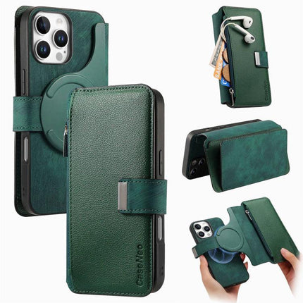 CaseNeo MagSafe RFID Anti-theft Zipper Wallet Retro Leather Phone Case, For iPhone 16, For iPhone 15 Pro Max, For iPhone 15 Pro, For iPhone 15 Plus