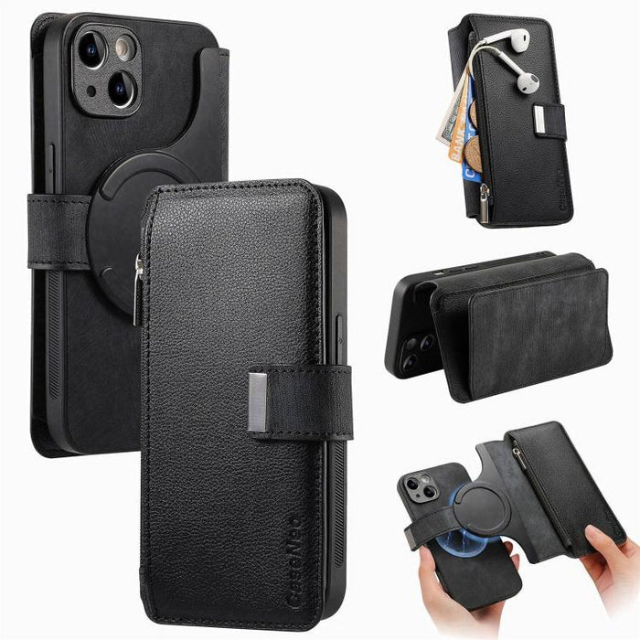 CaseNeo MagSafe RFID Anti-theft Zipper Wallet Retro Leather Phone Case, For iPhone 15, For iPhone 14