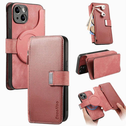 CaseNeo MagSafe RFID Anti-theft Zipper Wallet Retro Leather Phone Case, For iPhone 16, For iPhone 15 Pro Max, For iPhone 15 Pro, For iPhone 15 Plus