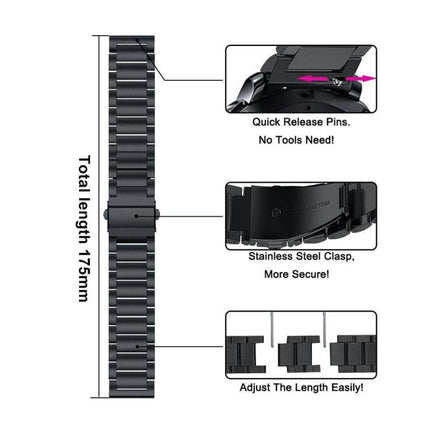 xDfind Three Beads Stainless Steel Watch Band, 14mm, 18mm, 20mm