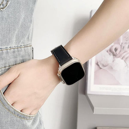 xDfind Black Shark Fine Grain Leather Watch Band, For Apple Watch 42 / 44 / 45 / 46 / 49mm, For Apple Watch 38 / 40 / 41 / S10 42mm