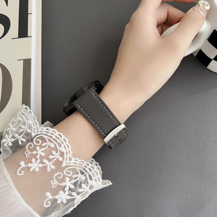 xDfind Flat Head Black Shark Fine Grain Leather Watch Band, 20mm, 22mm