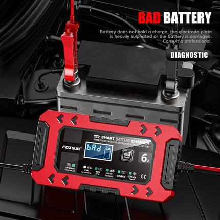 FOXSUR FBC1206F 12V 6A Car Motorcycle Battery Charger Smart Repair Multi-function Charger