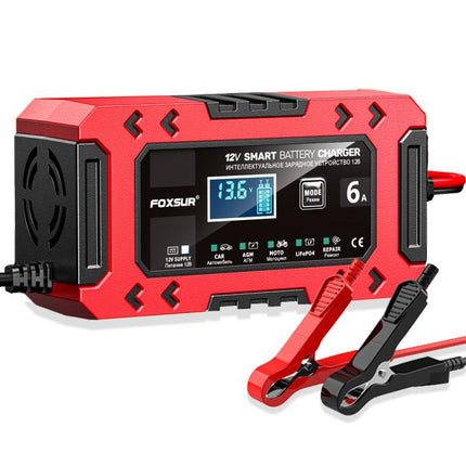 FOXSUR FBC1206F 12V 6A Car Motorcycle Battery Charger Smart Repair Multi-function Charger