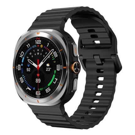 For Samsung Galaxy Watch8 Classic 46mm / Watch8 44mm / 40mm xDfind Wavy Grain Stitched Silicone Watch Band, L