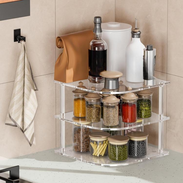 YX165 Acrylic 3 Tier Corner Plates and Bowls Organizer Shelf