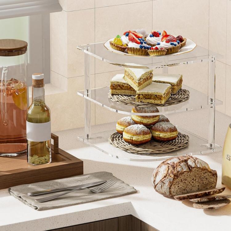 YX165 Acrylic 3 Tier Corner Plates and Bowls Organizer Shelf