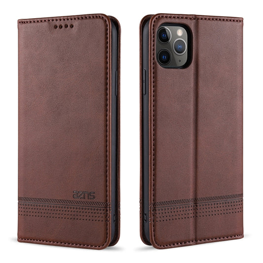 Funda de piel con tapa horizontal con textura de piel de becerro magnética AZNS con ranuras para tarjetas, soporte y billetera, para iPhone 11