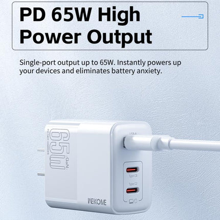 WK WP-U66 Kinkong 65W Dual USB-C / Type-C + USB GaN Fast Charger, UK Plug, US Plug, EU Plug