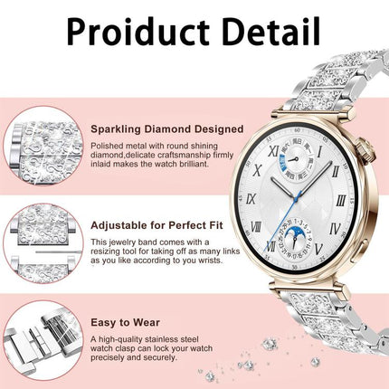 xDfind Diamond Jewelry Steel Watch Band, 20mm For Amazfit Active 2 / GTS4 Mini, 22mm For Huawei Watch GT5/GT5 Pro/4/4 Pro, 22mm For Fossil Gen 5 Carlyle/Julianna/Garrett, 12mm