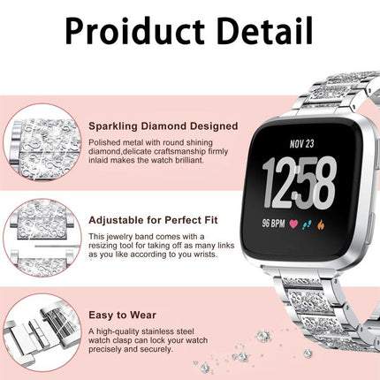 xDfind Diamond Jewelry Stainless Steel Watch Band, For Fitbit Charge 6 / 5 18mm, For Fitbit Inspire 3 12mm, For Fitbit Versa 4 / 3 / Sense2 / 1 20mm, For Fitbit Luxe / Special Edition 12mm, For Fitbit Inspire 2 / Ace 3 14mm, For Fitbit Charge 4 / 3 18mm