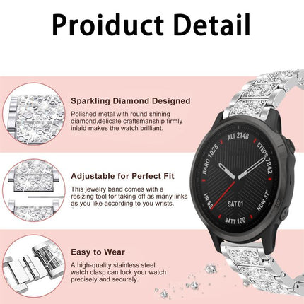 xDfind Diamond Jewelry Stainless Steel Watch Band, For Garmin Fenix 8/7S/6S/5S 20mm 18mm