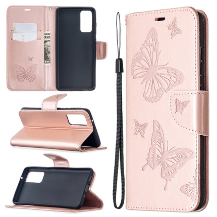 Embossing Two Butterflies Pattern Horizontal Flip PU Leather Case with Holder & Card Slot & Wallet & Lanyard, For Galaxy S20 FE 5G / S20 Lite