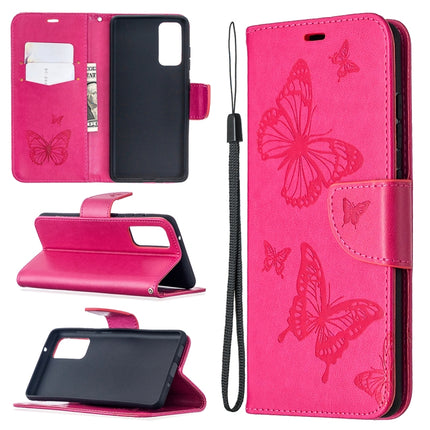 Embossing Two Butterflies Pattern Horizontal Flip PU Leather Case with Holder & Card Slot & Wallet & Lanyard, For Galaxy S20 FE 5G / S20 Lite