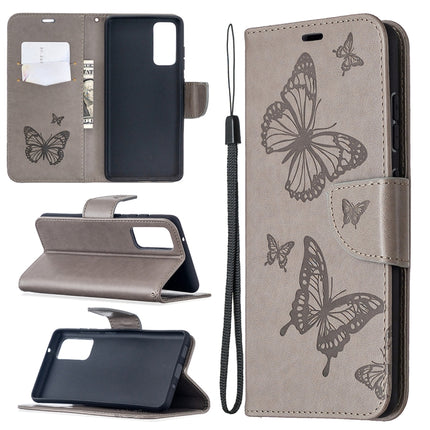 Embossing Two Butterflies Pattern Horizontal Flip PU Leather Case with Holder & Card Slot & Wallet & Lanyard, For Galaxy S20 FE 5G / S20 Lite