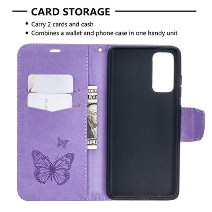 Embossing Two Butterflies Pattern Horizontal Flip PU Leather Case with Holder & Card Slot & Wallet & Lanyard, For Galaxy S20 FE 5G / S20 Lite