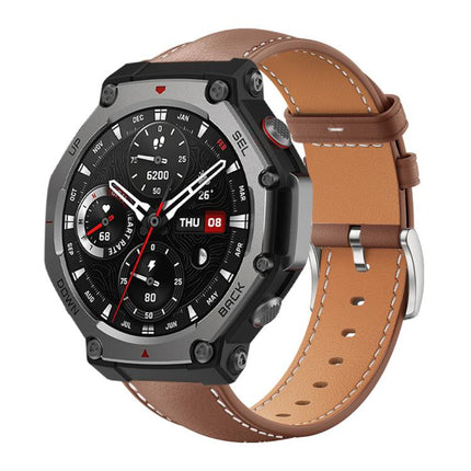 xDfind Flat Head Black Shark Fine Grain Leather Watch Band, For Amazfit T-Rex 3 22mm