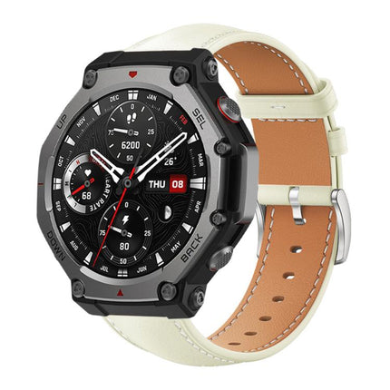 xDfind Flat Head Black Shark Fine Grain Leather Watch Band, For Amazfit T-Rex 3 22mm