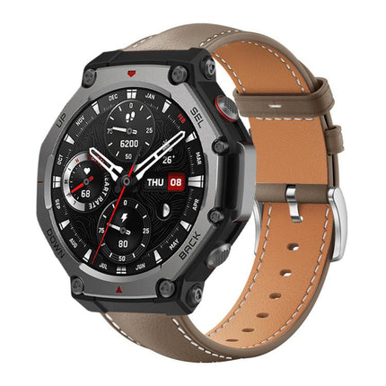 xDfind Flat Head Black Shark Fine Grain Leather Watch Band, For Amazfit T-Rex 3 22mm