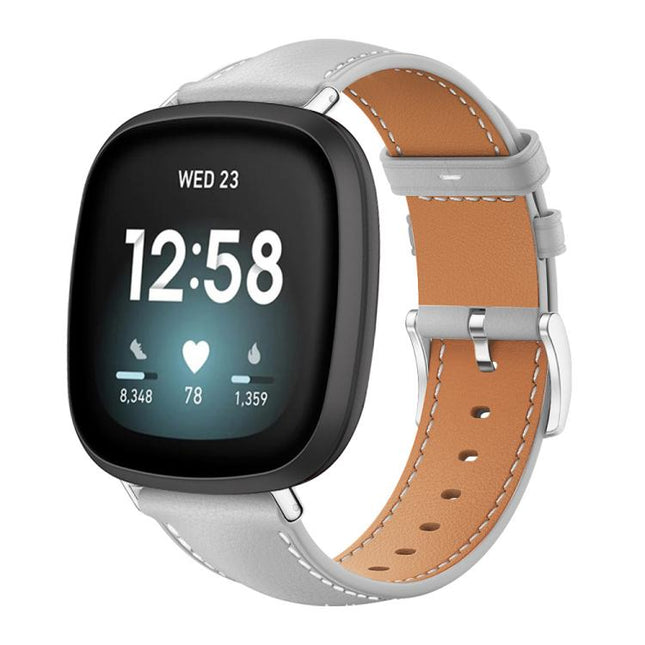 xDfind Flat Head Black Shark Fine Grain Leather Watch Band, For Fitbit Versa 4 / 3 / Sense2 / 1 20mm, For Fitbit Versa 2 / Versa / Versa Lite 20mm