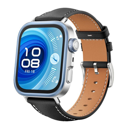 xDfind Flat Head Black Shark Fine Grain Leather Watch Band, For Huawei Watch Fit 4 Pro / Fit 4 / Fit 3 20mm, For Huawei Watch D2 22mm