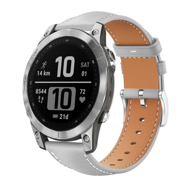 xDfind Flat Head Black Shark Fine Grain Leather Watch Band, For Garmin Fenix 8/7/6/5 22mm 20mm, For Garmin Fenix 8/7X/6X/5X 26mm 22mm, For Garmin Forerunner 220/735/735XT/230/235 20mm, For Garmin Forerunner 35/30/35j 20mm