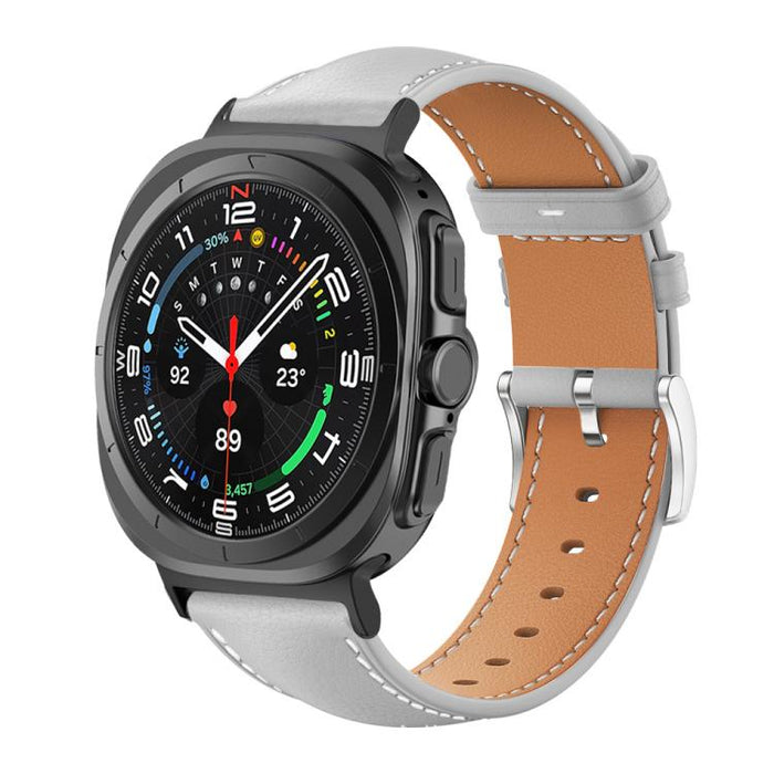 xDfind Flat Head Black Shark Fine Grain Leather Watch Band, For Galaxy Watch Ultra2 2026 / 2025 / 1 2024, For Galaxy Watch9 / 8 / 8 Classic, For Samsung Galaxy Watch7 / FE / 6 / 5 / 4