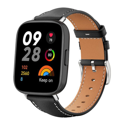 xDfind Flat Head Black Shark Fine Grain Leather Watch Band, For Xiaomi Band 9 Pro / Redmi Watch 6 / 5, For Redmi Watch 3 Active / Lite 20mm, For Redmi Watch 3 20mm