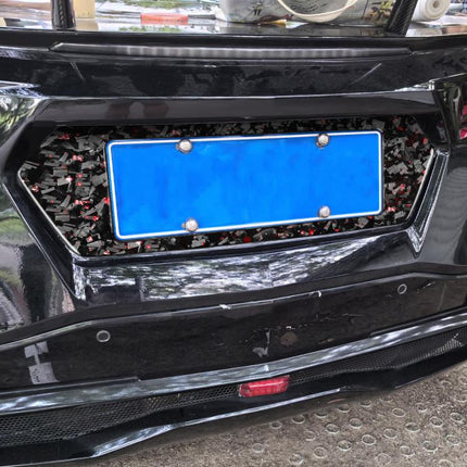 Forged Gold Foil Carbon Fiber Car Rear License Plate Frame Decorative Sticker for Chevrolet Corvette C8 2020-, Left and Right Driver, Rear License Plate Frame