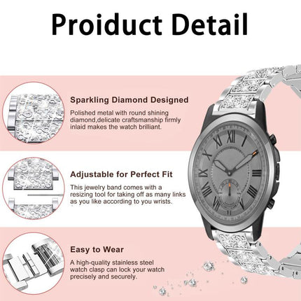 xDfind Diamond Jewelry Stainless Steel Watch Band, For Fossil Q Machine Hybrid Watch 22mm