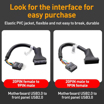 2pcs Computer Motherboard USB3.0 Adapter Cable, 20 Pin Male to 9 Pin Female, 9 Pin Male to 20 Pin Female
