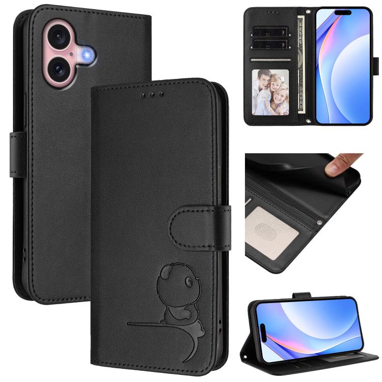 Litter Panda Embossing RFID Leather Phone Case with Lanyard