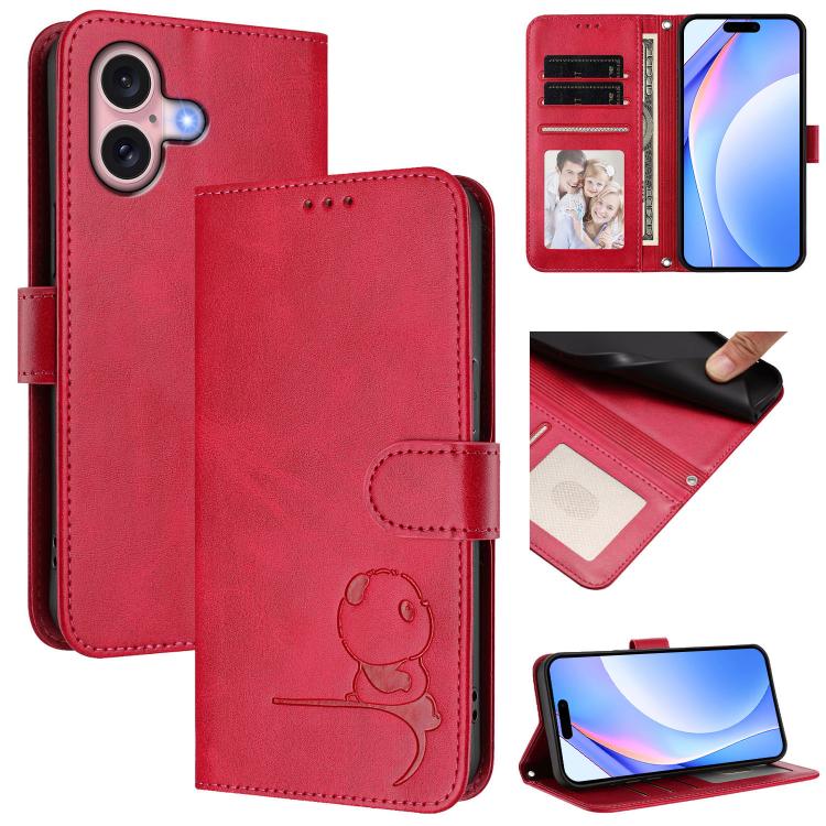 Litter Panda Embossing RFID Leather Phone Case with Lanyard