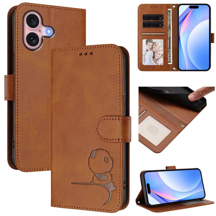 Litter Panda Embossing RFID Leather Phone Case with Lanyard