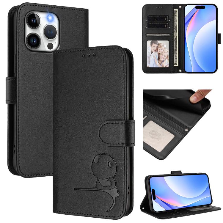 Litter Panda Embossing RFID Leather Phone Case with Lanyard