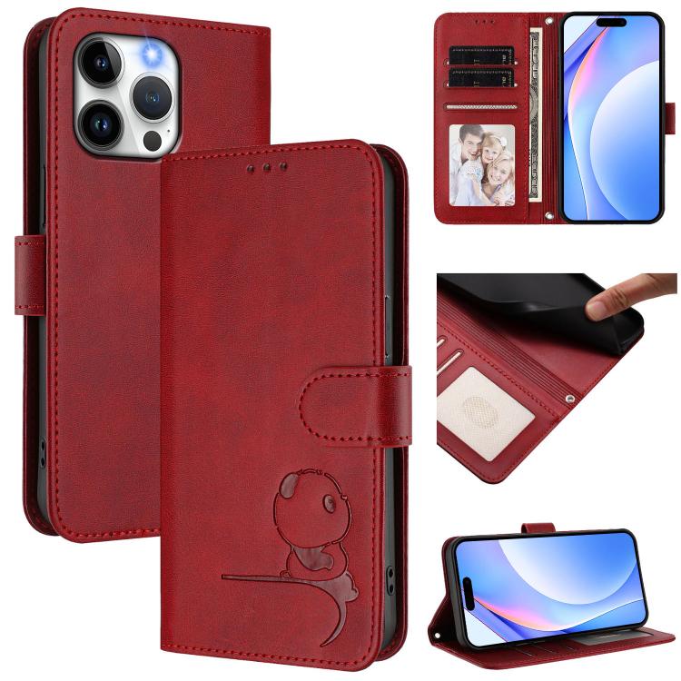 Litter Panda Embossing RFID Leather Phone Case with Lanyard