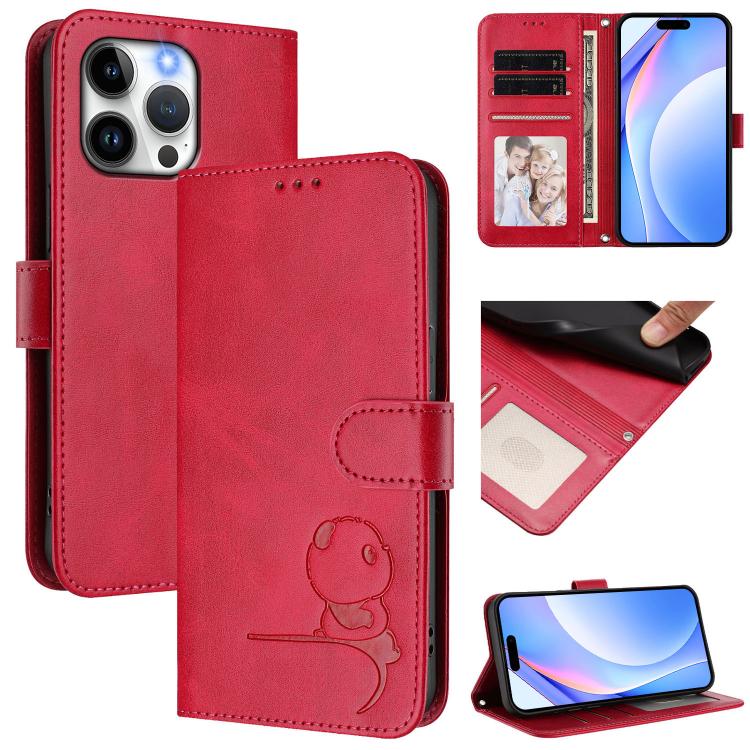 Litter Panda Embossing RFID Leather Phone Case with Lanyard