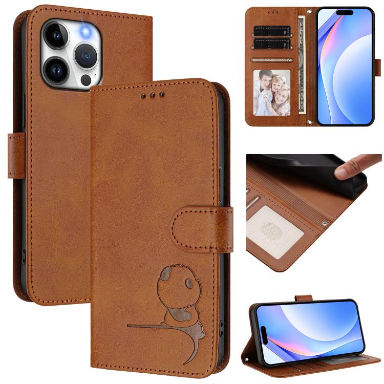 Litter Panda Embossing RFID Leather Phone Case with Lanyard