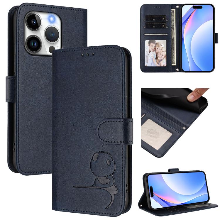 Litter Panda Embossing RFID Leather Phone Case with Lanyard