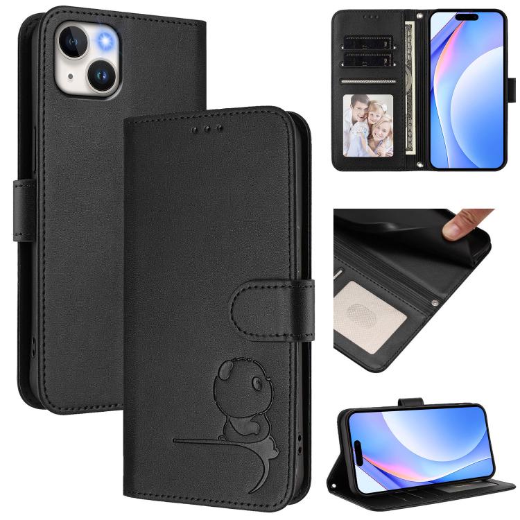 Litter Panda Embossing RFID Leather Phone Case with Lanyard