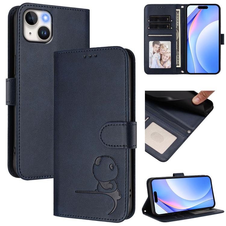 Litter Panda Embossing RFID Leather Phone Case with Lanyard