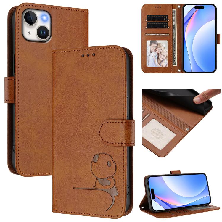 Litter Panda Embossing RFID Leather Phone Case with Lanyard