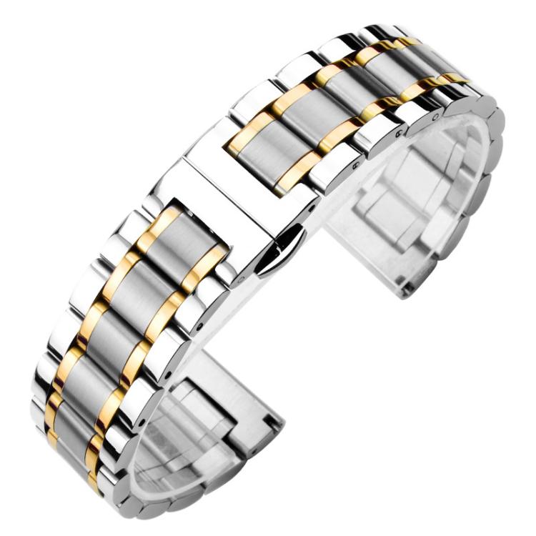 xDfind Five-bead Solid Stainless Steel Butterfly Buckle Watch Band, 14mm, 18mm, 20mm, 22mm