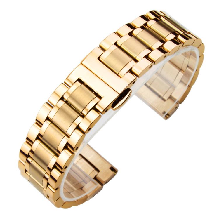 xDfind Five-bead Solid Stainless Steel Butterfly Buckle Watch Band, 14mm, 18mm, 20mm, 22mm