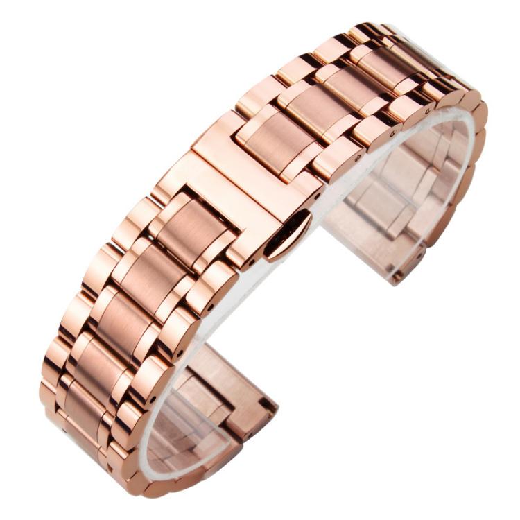 xDfind Five-bead Solid Stainless Steel Butterfly Buckle Watch Band, 14mm, 18mm, 20mm, 22mm