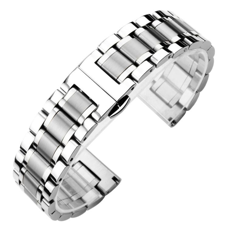 xDfind Five-bead Solid Stainless Steel Butterfly Buckle Watch Band, 14mm, 18mm, 20mm, 22mm