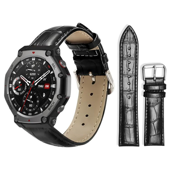 xDfind Bamboo Texture Pin Buckle Leather Watch Band, For Amazfit T-Rex3 22mm