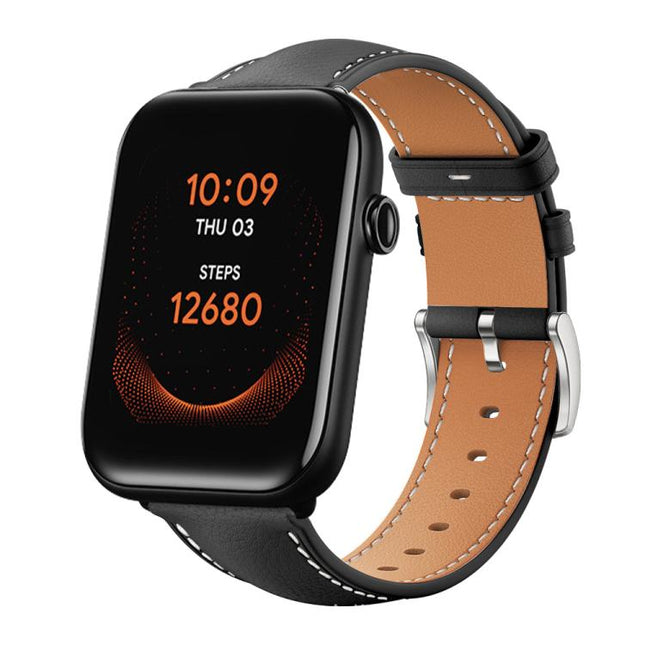 xDfind Flat Head Black Shark Fine Grain Leather Watch Band, 20mm For Ticwatch GTH / E3 / E / 2, 22mm For Ticwatch Pro X / Pro3 / Pro / GTX / E2