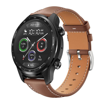 xDfind Flat Head Black Shark Fine Grain Leather Watch Band, 20mm For Ticwatch GTH / E3 / E / 2, 22mm For Ticwatch Pro X / Pro3 / Pro / GTX / E2